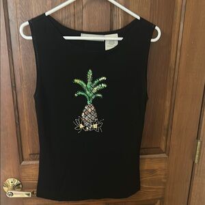 Black Sleeveless Top with Pineapple Design